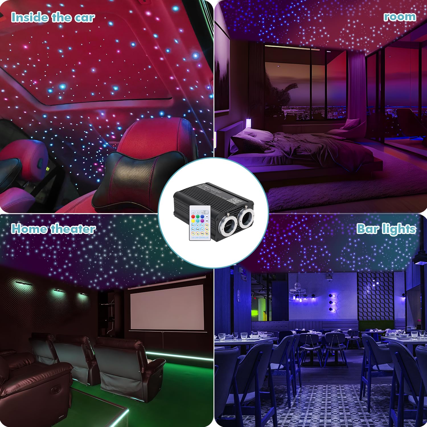 Twinkle Star Light Kit - 1000Pcs Fiber Optic Lights with APP/Remote Control, RGBW Music Sync & Sound Activation for Car Roof & Home Ceiling Decor | Perfect for Bedroom, Party, Theater & Romantic Ambiance Lighting