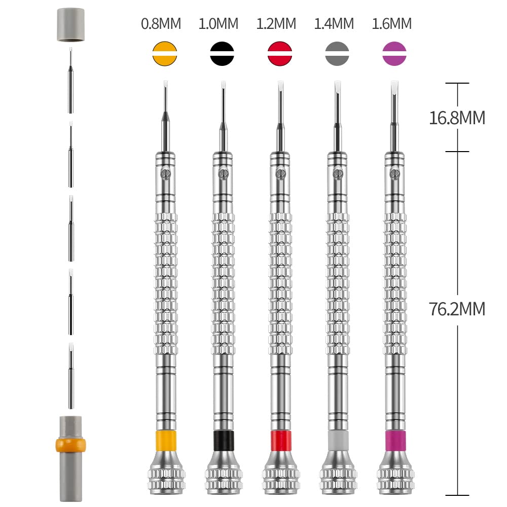 Professional 5-Piece Mini Fat Screwdriver Set - Precision Repair Tool Kit for Watches, Jewelry, Toys & Eyeglasses with 5 Sizes + 5 Extra Replaceable Blades | Ideal for Watchmakers, Jewelers & DIY Electronics Repair