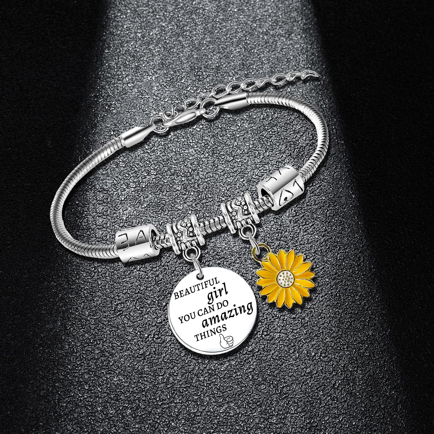 Sunflower Charm Bracelet for Women - Adjustable Inspirational Jewelry, Motivational & Encouragement Gift for Christmas, Birthday, Graduation - Perfect for Daily Wear, Office, or Special Occasions