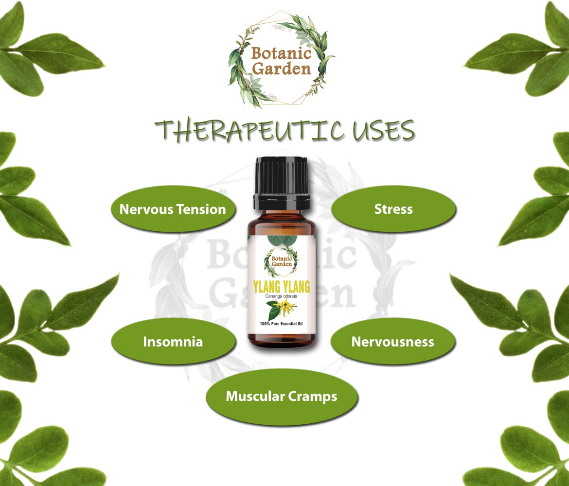 Botanic Garden Ylang Ylang Essential Oil (Cananga Odorata) - Strengthens Hair Roots, Reduces Hair Fall, Moisturizes Skin, Controls Acne - 50ml - Perfect for Aromatherapy, Massage & DIY Skincare