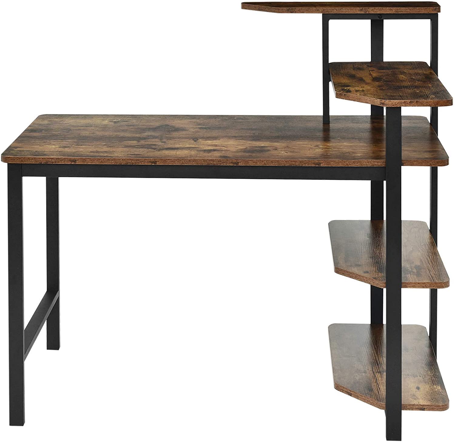 Onnertune 48 Inch Industrial Computer Desk with 4-Tier Storage Bookshelves - Spacious Rustic Brown Home Office Desk for Workstation, Writing & Laptop Use - Perfect for Small Spaces, Gaming & Remote Work