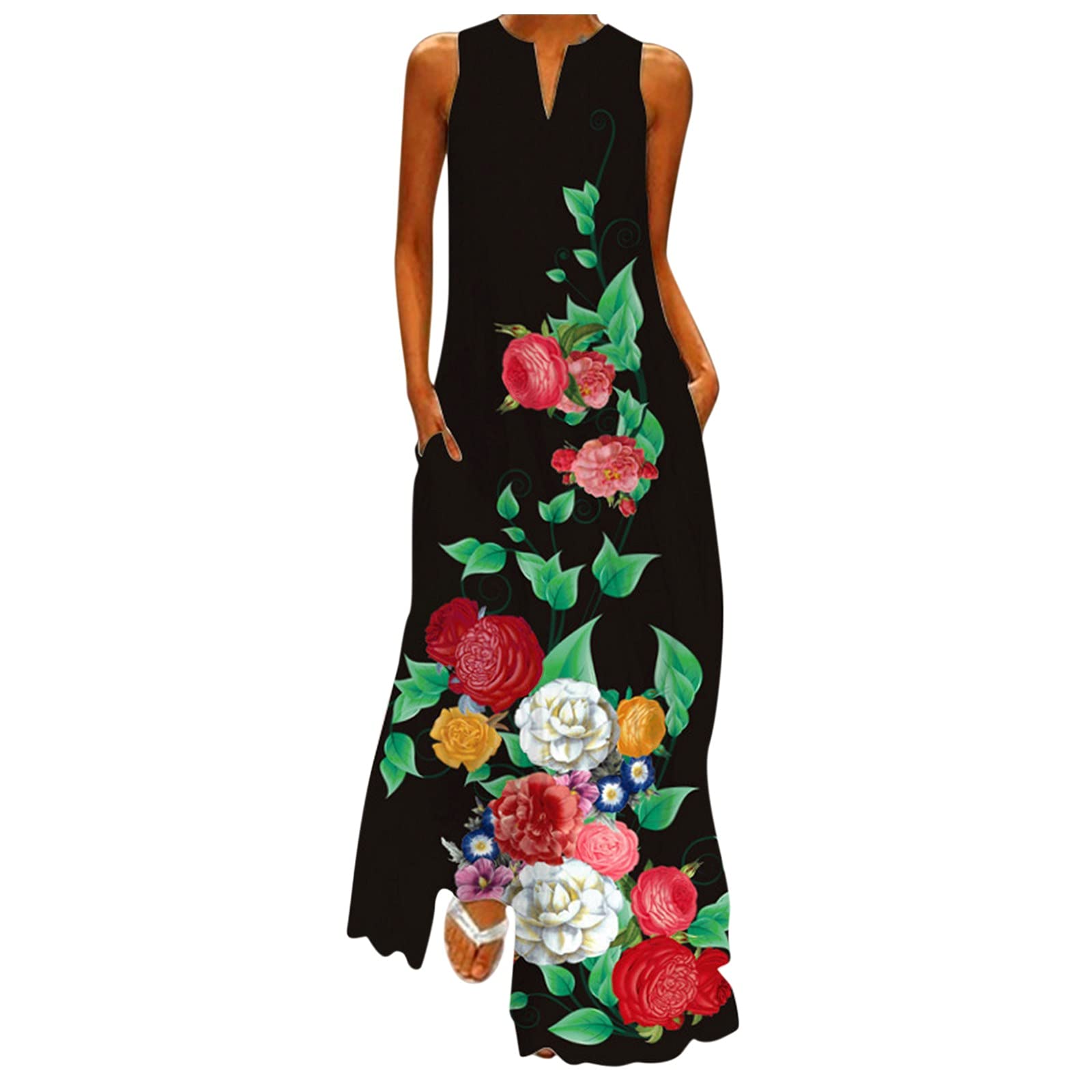 Elegant Floral Boho Maxi Dress for Wedding Guest - Sleeveless Flowy Summer Party Dress | Perfect for Beach Weddings, Garden Parties & Casual Outings