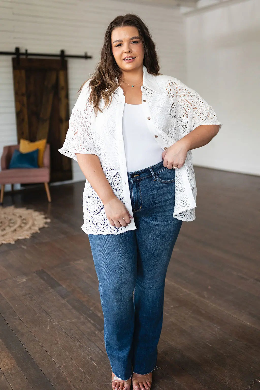 Elegant Lace Button Down Shirt for Women - Boho Chic Blouse with Floral Embroidery | Perfect for Casual Outings, Date Nights & Office Wear