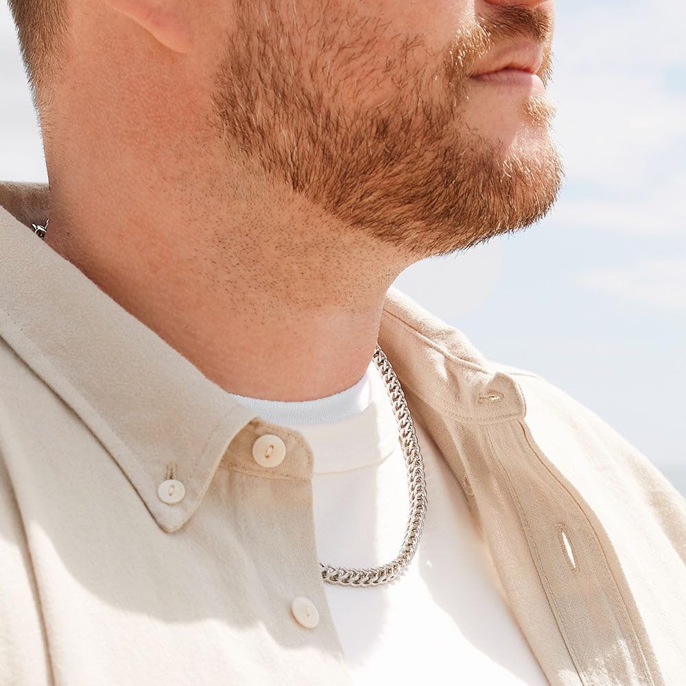 EVE'S ADDICTION Men's Stainless Steel Franco Chain Necklace - Durable & Stylish Gift for Dad, Husband, Boyfriend - Perfect for Birthdays, Anniversaries & Father's Day