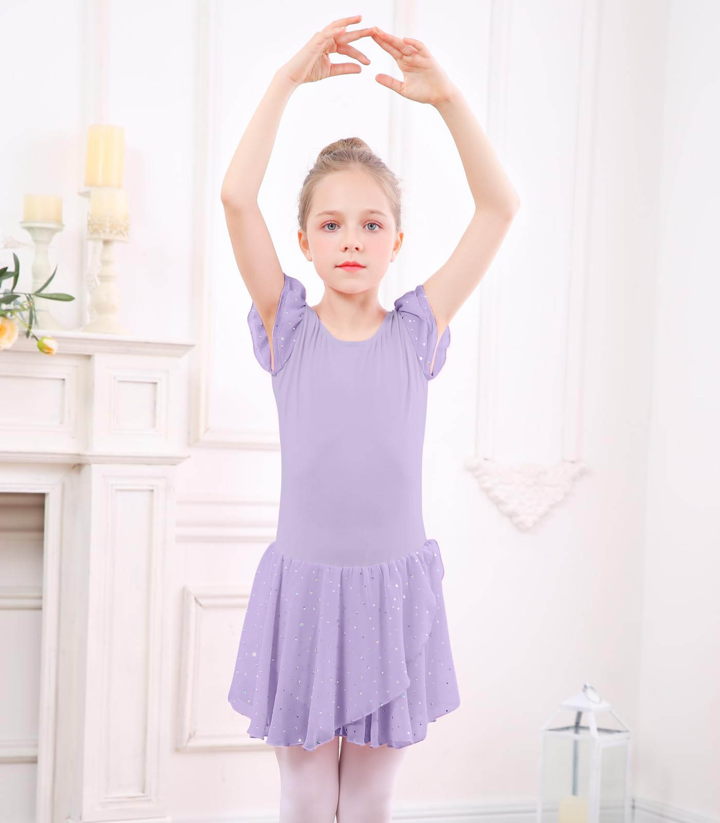 Girls Ballet Leotard with Ruffle Sleeves & Sparkle - Ballerina Dance Outfit for Kids 3-9 Years - Perfect for Recitals, Dance Classes & Ballet Performances