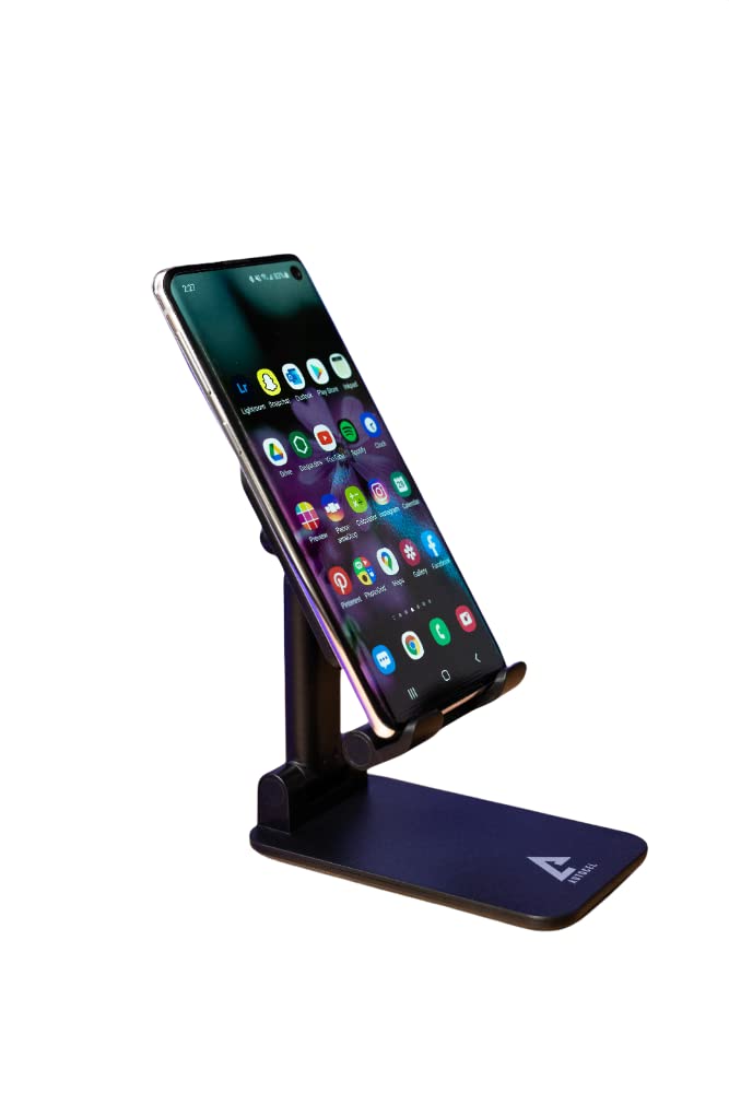 Autocel Folding Cell Phone Stand Holder - Adjustable Desktop Phone Stand for iPhone, Samsung, iPad, Nintendo Switch | Sturdy Multi-Angle Viewing | Perfect for Office, Kitchen, Recipe Reading & Gaming (Dual Bar - Black)