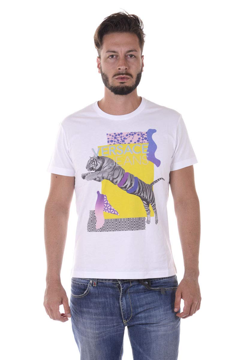 Versace Jeans Men's Cotton T-Shirt - B3GQA7D8 White Jersey for Casual Wear & Street Style | Perfect for Everyday Outfits, Parties, and Summer Fashion