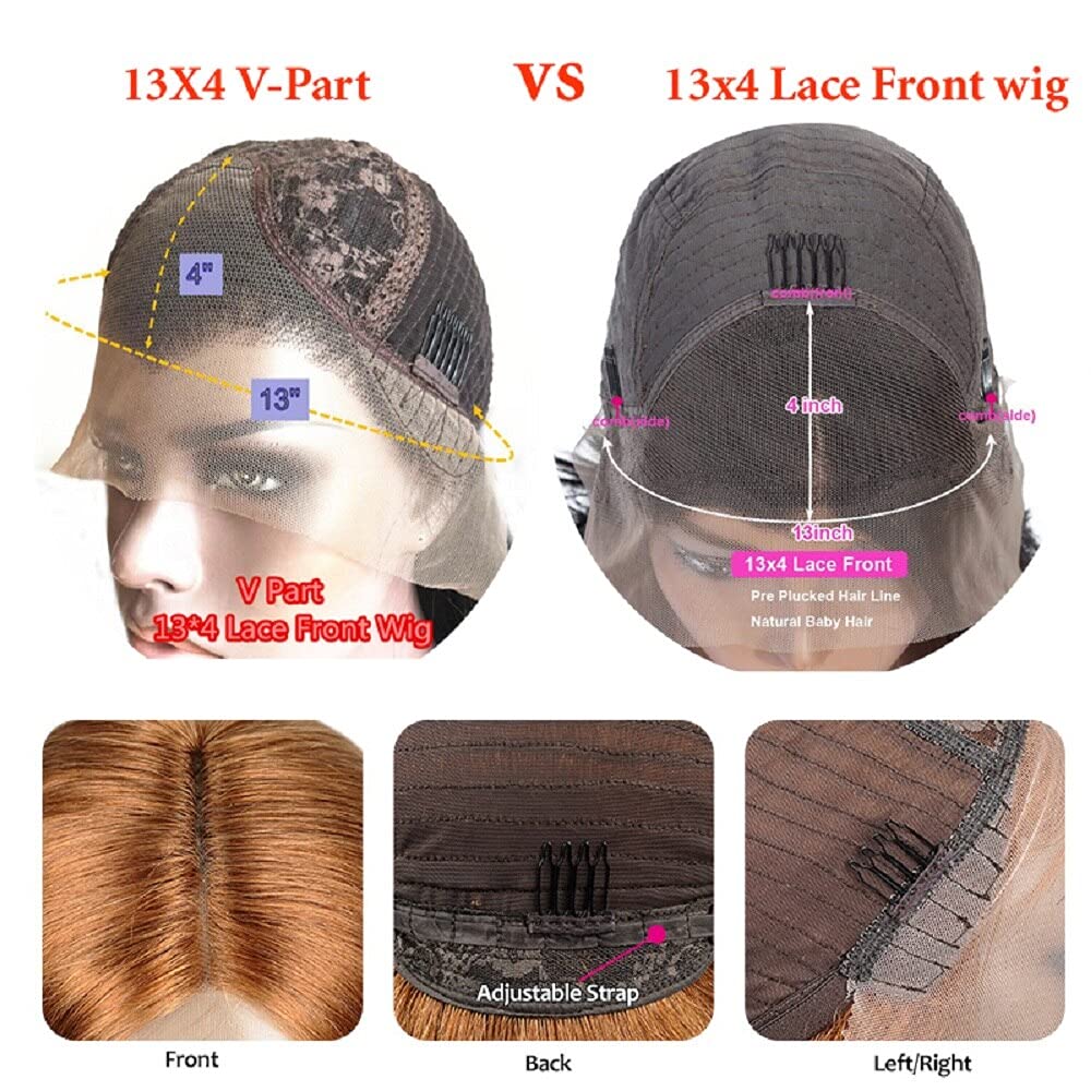 13x4 Middle Part Kinky Straight Human Hair Wig - Brazilian Lace Front Wig with V-Part Lace Frontal, 150% Density Italian Yaki Texture (14 Inches) for Natural Look & Everyday Wear | Perfect for Daily Styling, Parties & Special Occasions