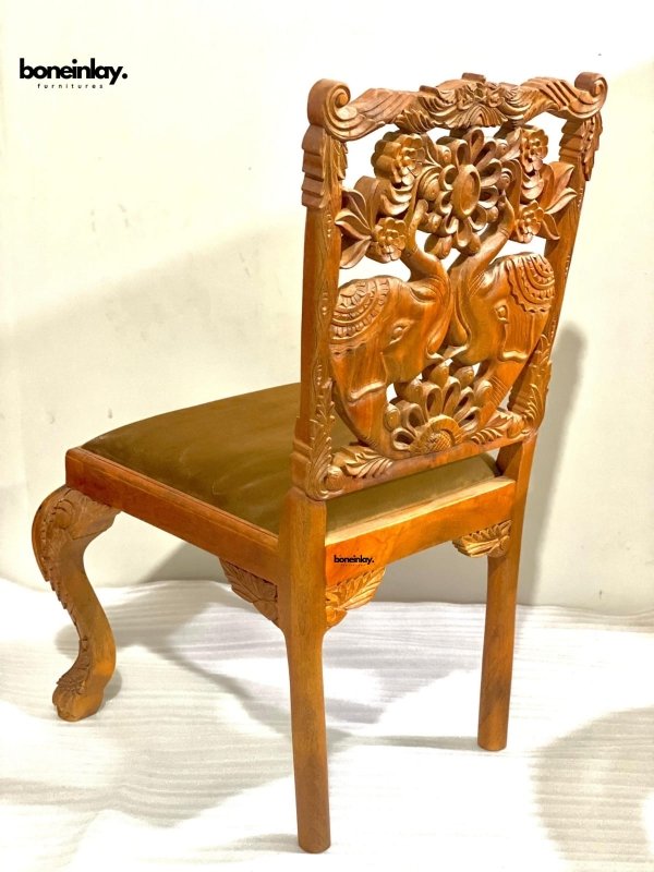 Hand Carved Elephant Design Dining Chair - Solid Wood Menagerie Style Furniture for Home & Restaurant Decor - Perfect for Dining Room, Living Room, and Office Use