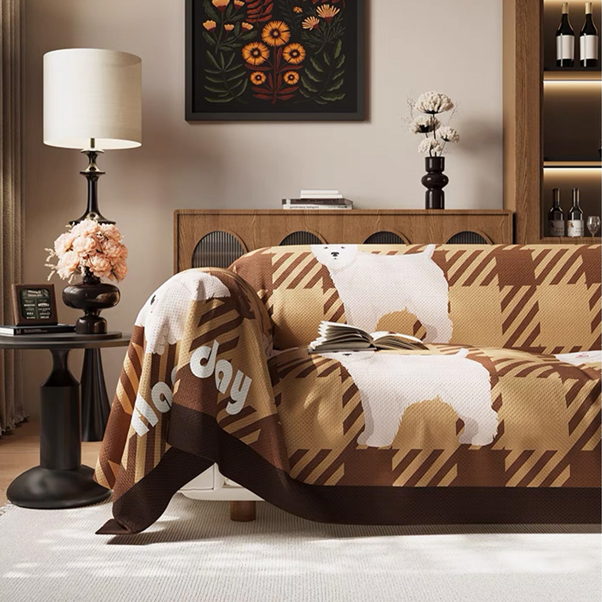 Stylish Plaid Dachshund Dog Print Sofa Cover - Waterproof & Non-Slip Couch Protector for Pet Owners - Perfect for Living Room Furniture Protection