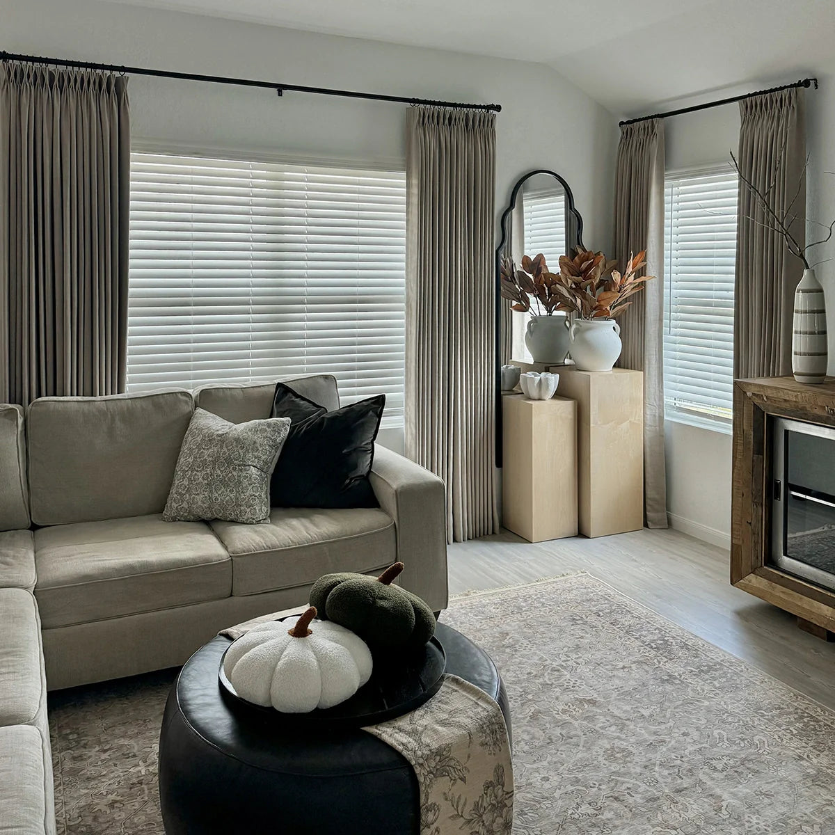 Pinch Pleated Blackout Curtains - 100% Linen Custom Drapes in Grey & Beige | Modern Thermal Insulated Window Treatments for Living Room & Bedroom