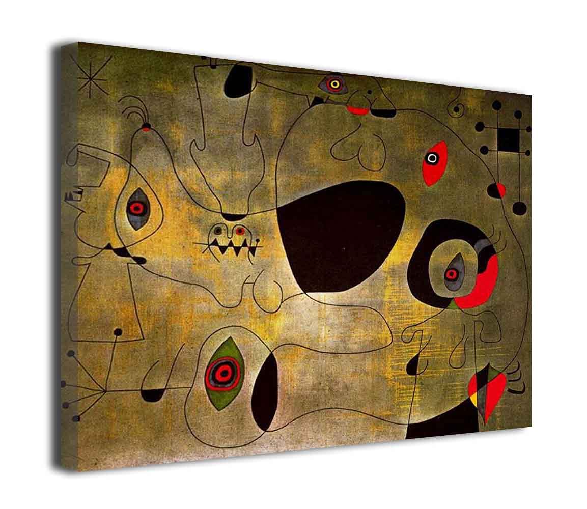 Joan Miro 'The Port' Abstract Canvas Wall Art - Framed Farmhouse Decor Print (24x31 Inches) for Living Room & Bedroom - Ready to Hang Painting for Modern Home & Office Decor