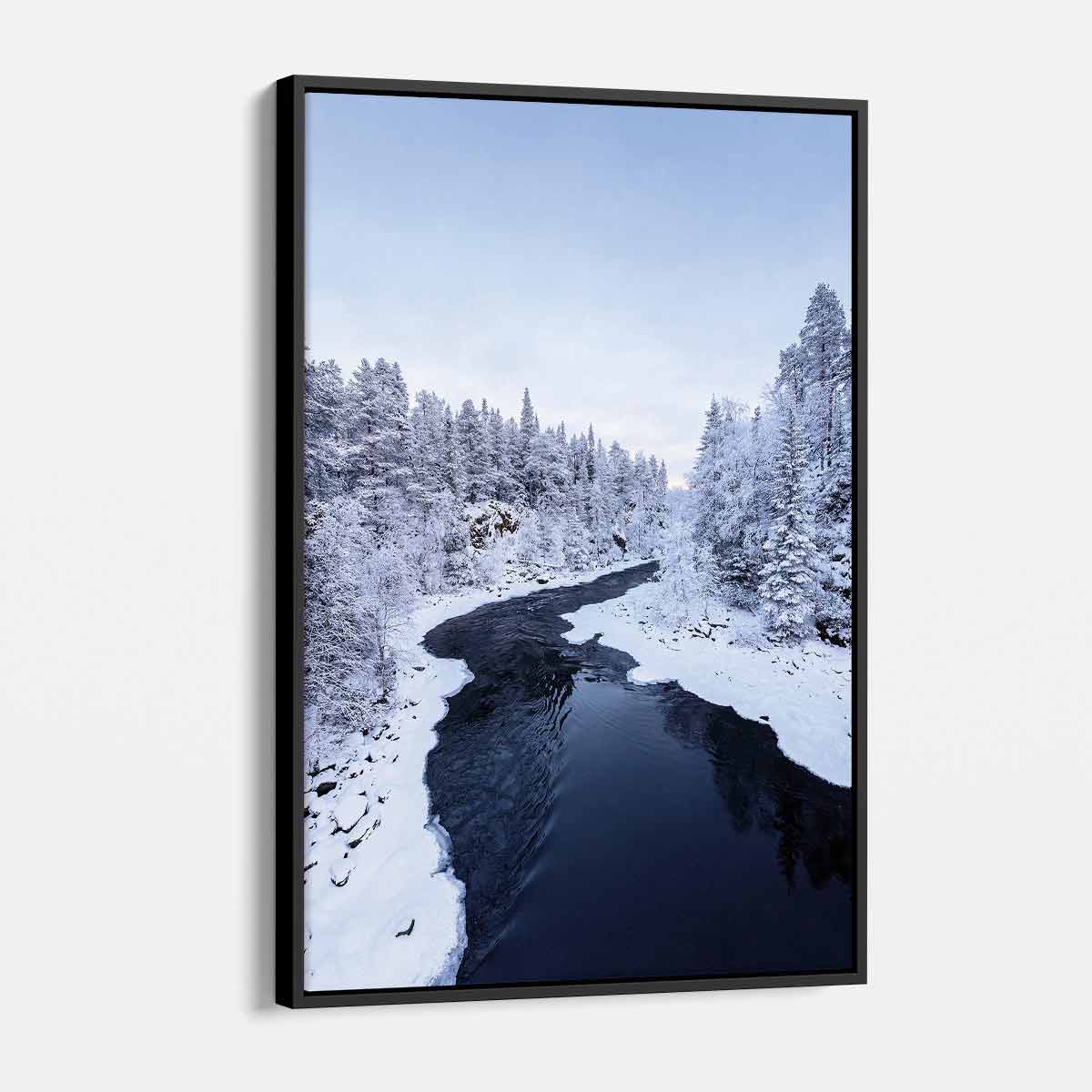 White Winter River Wall Art Canvas Print - 27x50 Inches - Modern Landscape Painting for Living Room, Bedroom & Office Decor