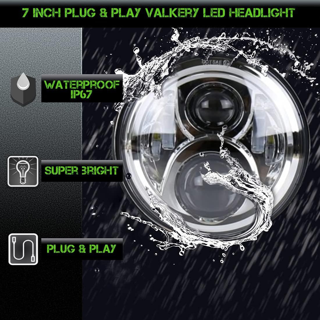 Valkyrie LED Headlight Black - Plug and Play Daymaker Replacement - No Bracket Required - Compatible with Honda Valkyrie Rune Motorcycle - High Visibility for Night Riding & Commuting