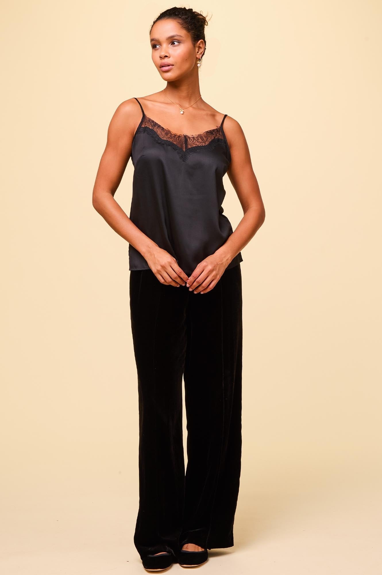 Velvet Side Stripe Trousers for Women - High Waist Black Dress Pants with Elastic Waistband | Elegant Office Work Pants & Night Out Bottoms