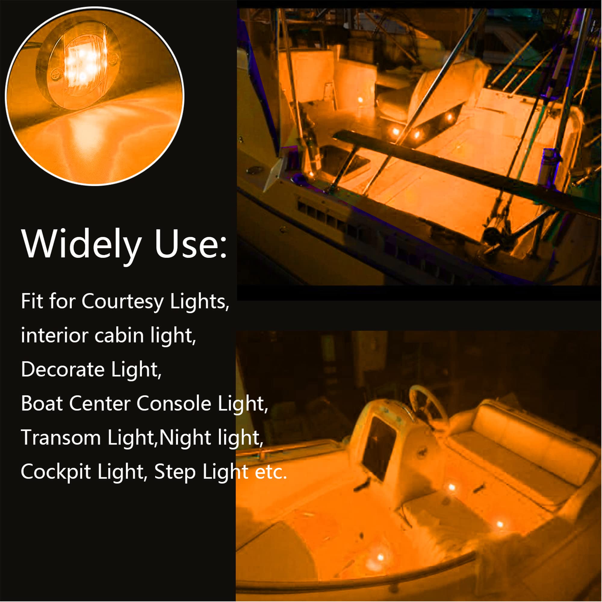 2PC 12V Waterproof LED Boat Navigation Lights - 3in Amber Round Marine Deck & Transom Mount Lights for Boats, Yachts, Kayaks - Perfect for Night Cruising, Fishing & Water Safety