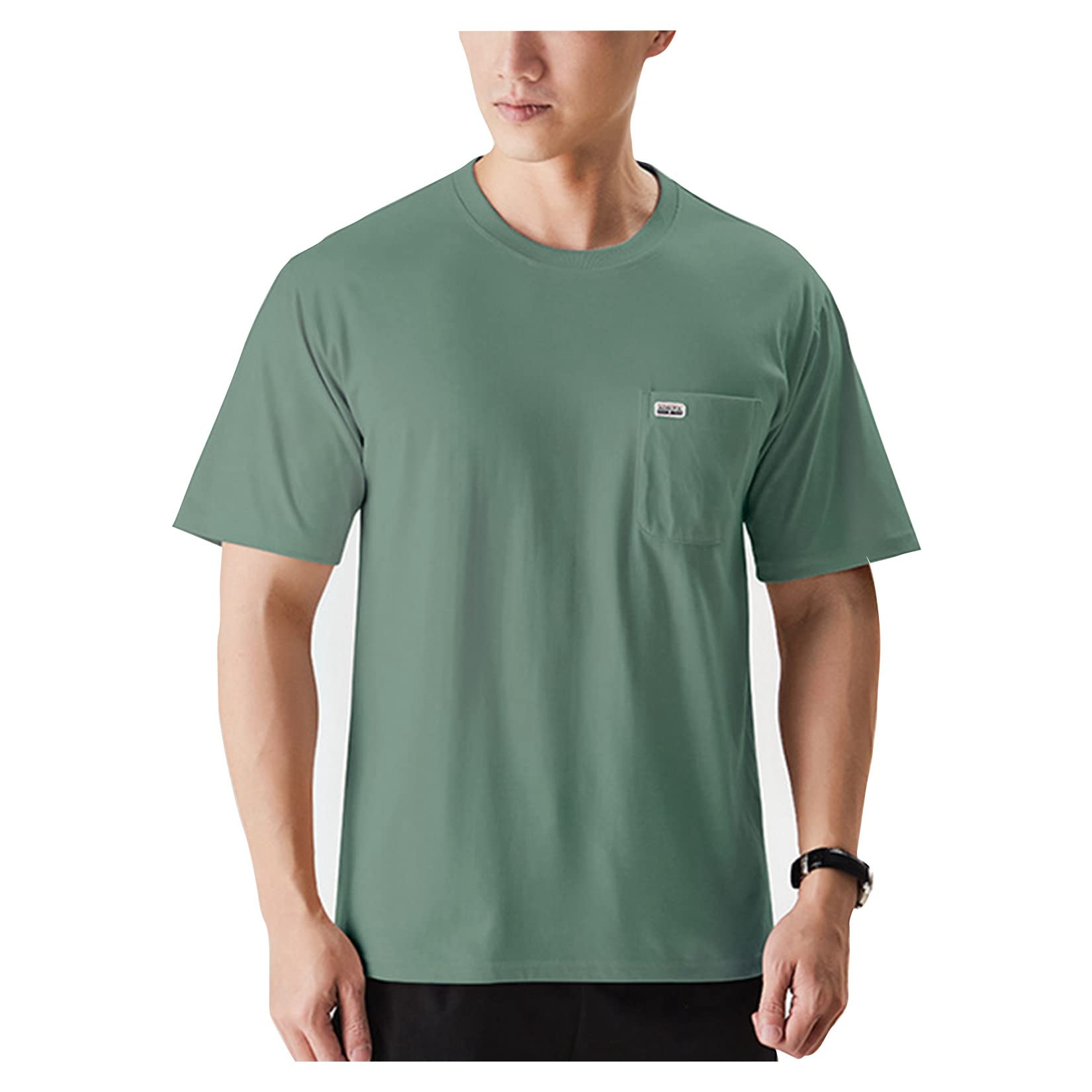 UNeedVog Men's Solid Color Crewneck Short Sleeve T-Shirt with Pocket - Summer Casual Cotton Tee for Everyday Wear, Gym & Outdoor Activities