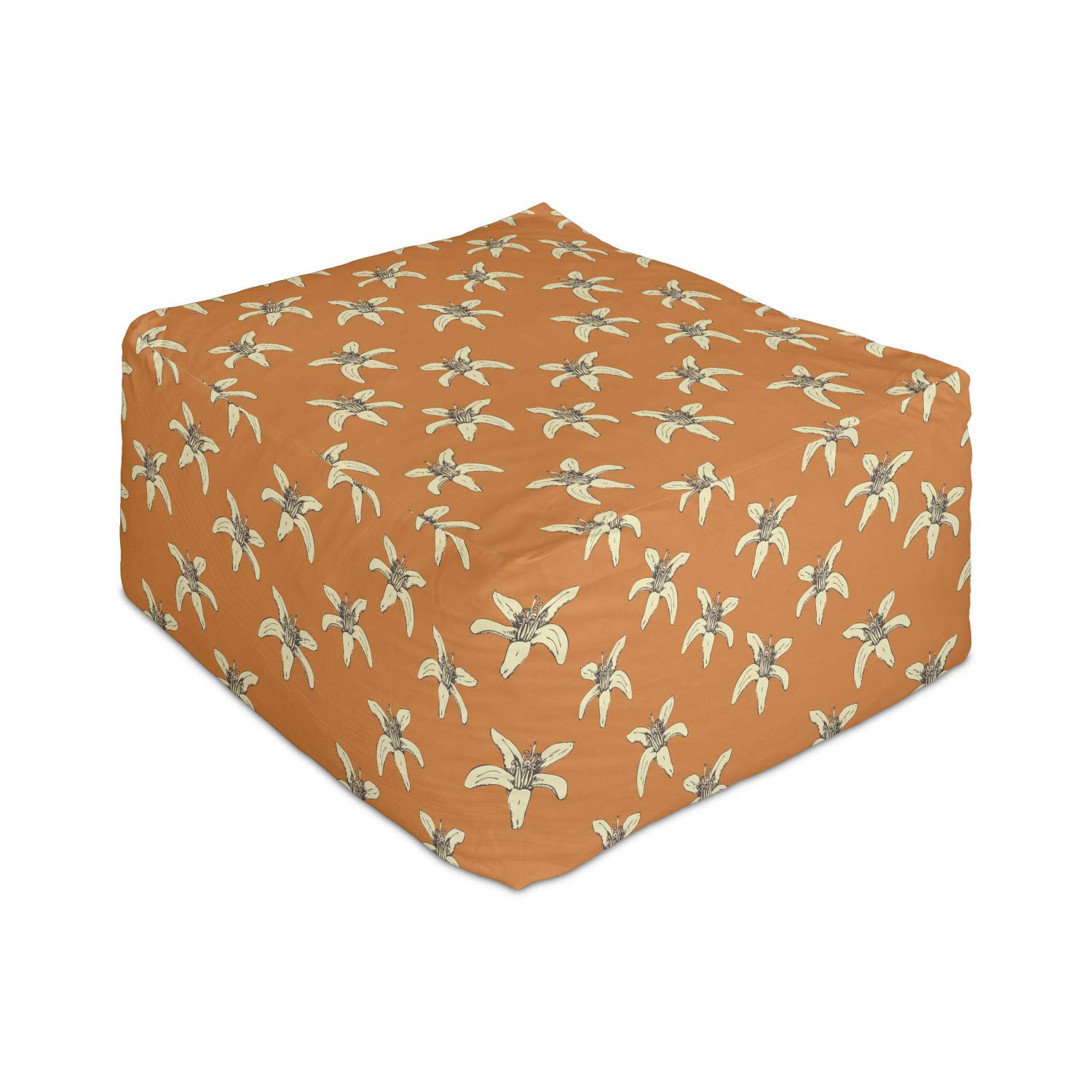 Ambesonne Floral Rectangle Pouf Ottoman - Pastel Flowering Lily Blossoms Botanical Design Foot Stool with Removable Cover, 25