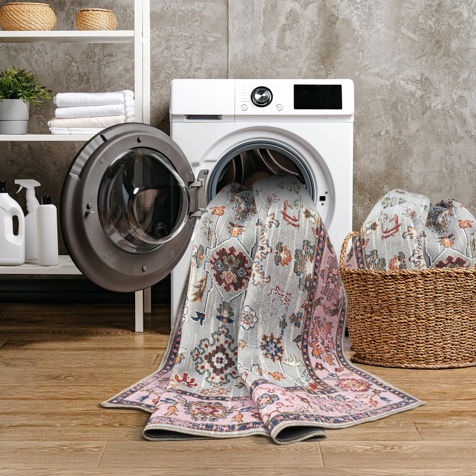 GLN Traditional Collection - Machine Washable Non-Slip Low Pile Chenille Area Rug 5'3