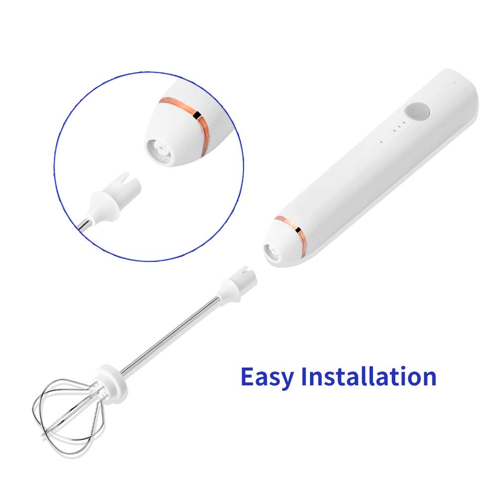 Rechargeable Electric Milk Frother Handheld USB 3-Speed Adjustable - Perfect for Bulletproof Coffee, Protein Shakes, Matcha, Hot Chocolate & Lattes (White) - Ideal for Home, Office & Travel Use