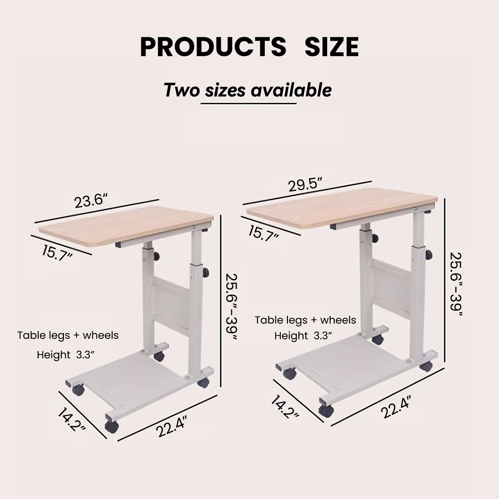 Adjustable Over Bed Table with Wheels - Rolling Hospital Tray Table, C-Shaped Bedside Table for Laptop, Meals & Snacks - Perfect for Hospital, Home Care, Wheelchair & Sofa Use