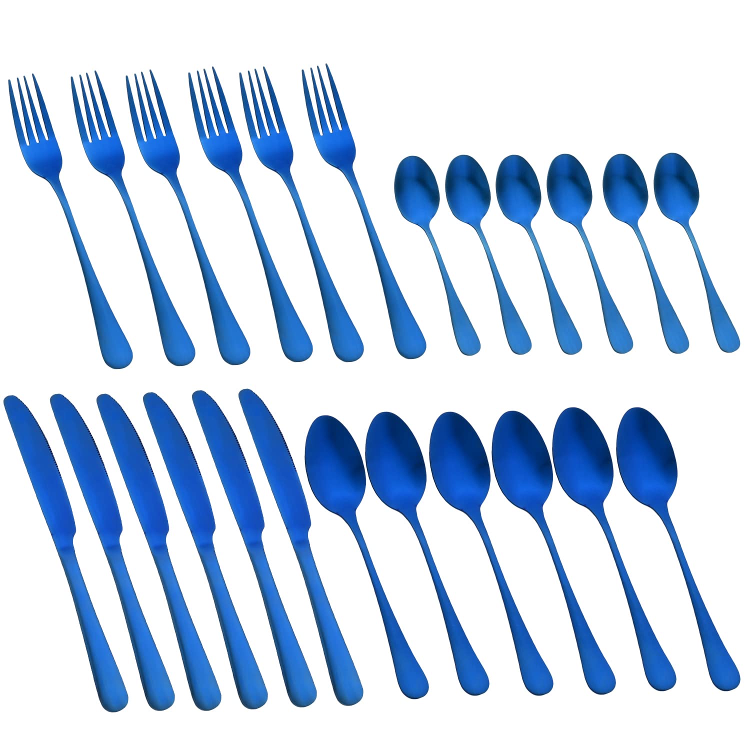 Gugrida 24-Piece Stainless Steel Flatware Set for 6 - Matte Blue Silverware Cutlery Set | Dishwasher Safe & Durable | Perfect for Dining, Parties & Everyday Use