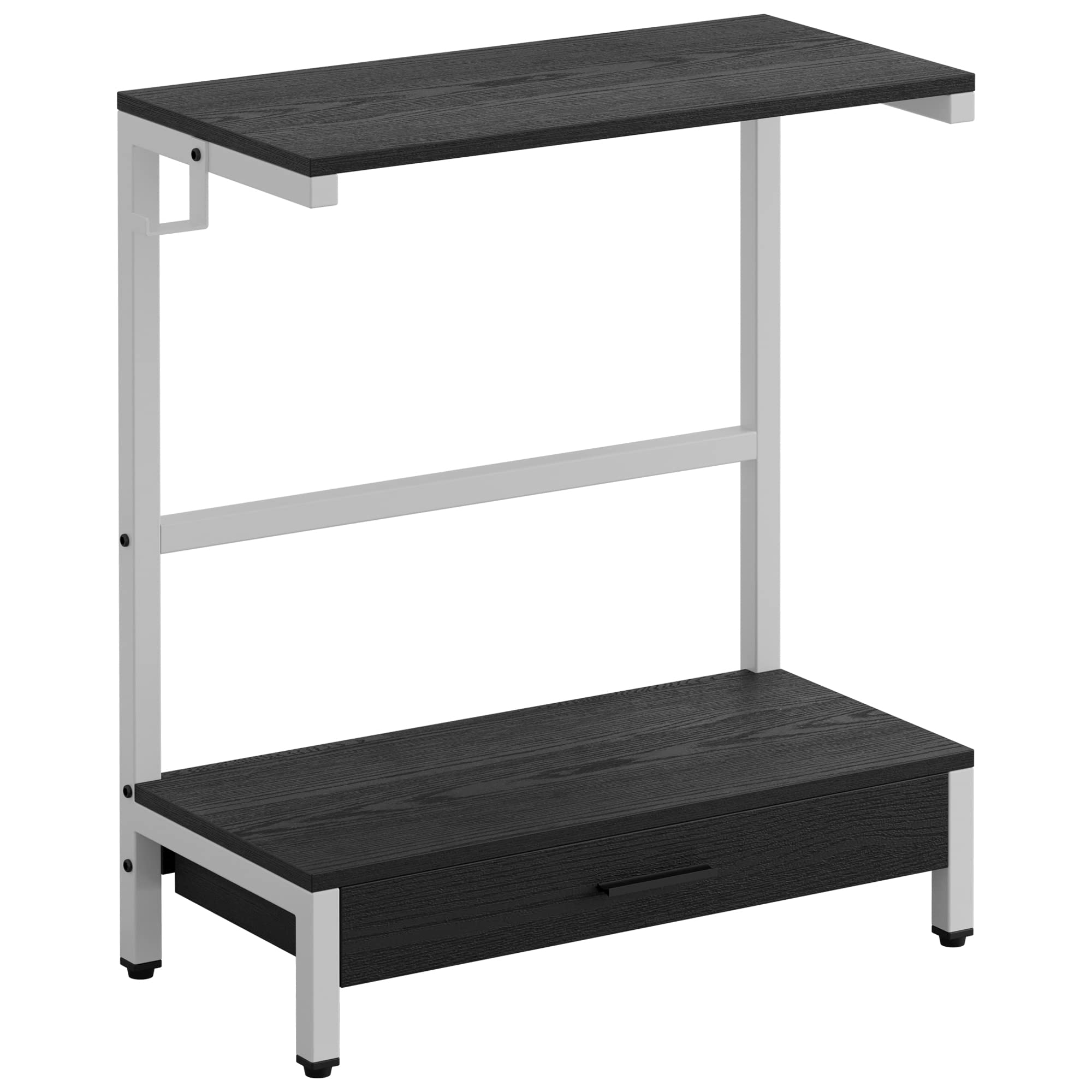 2 Tier Desktop Printer Stand with Drawer - Monitor Stand, Small Home & Office Desk Organizer with Hook & Non-Slip Feet - Perfect for Printer Storage, Monitor Riser & Workspace Organization (Black)