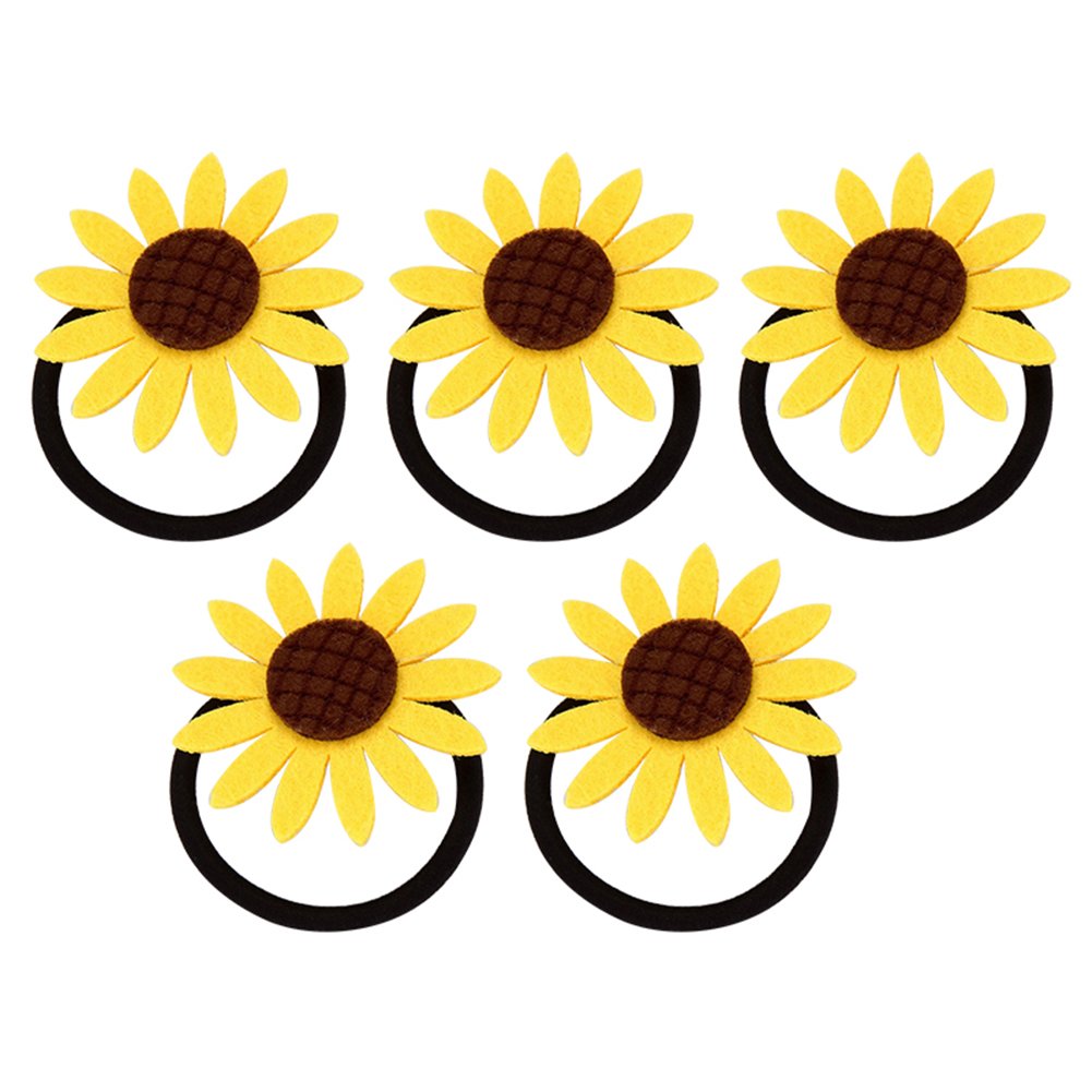 5Pcs Sunflower Elastic Hair Ties - Soft Ponytail Holders for Women & Girls - Perfect for School, Work, Gym, and Everyday Hairstyles