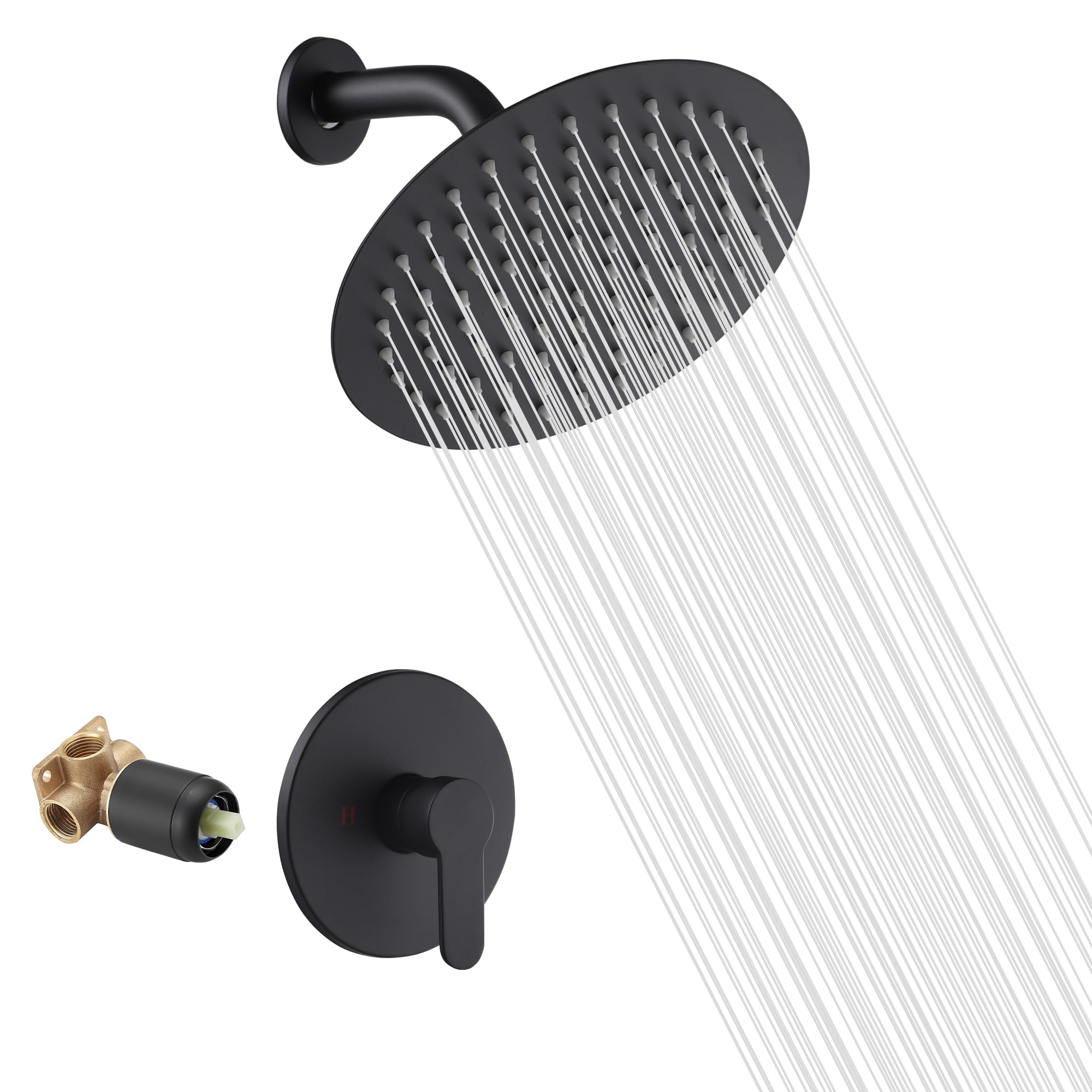 Matte Black Shower Faucet Set - GGStudy Single Function Shower Trim Kit with Rough-in Valve, 8 Inch Stainless Steel Rainfall Shower Head - Perfect for Modern Bathroom Renovation & Spa-like Shower Experience