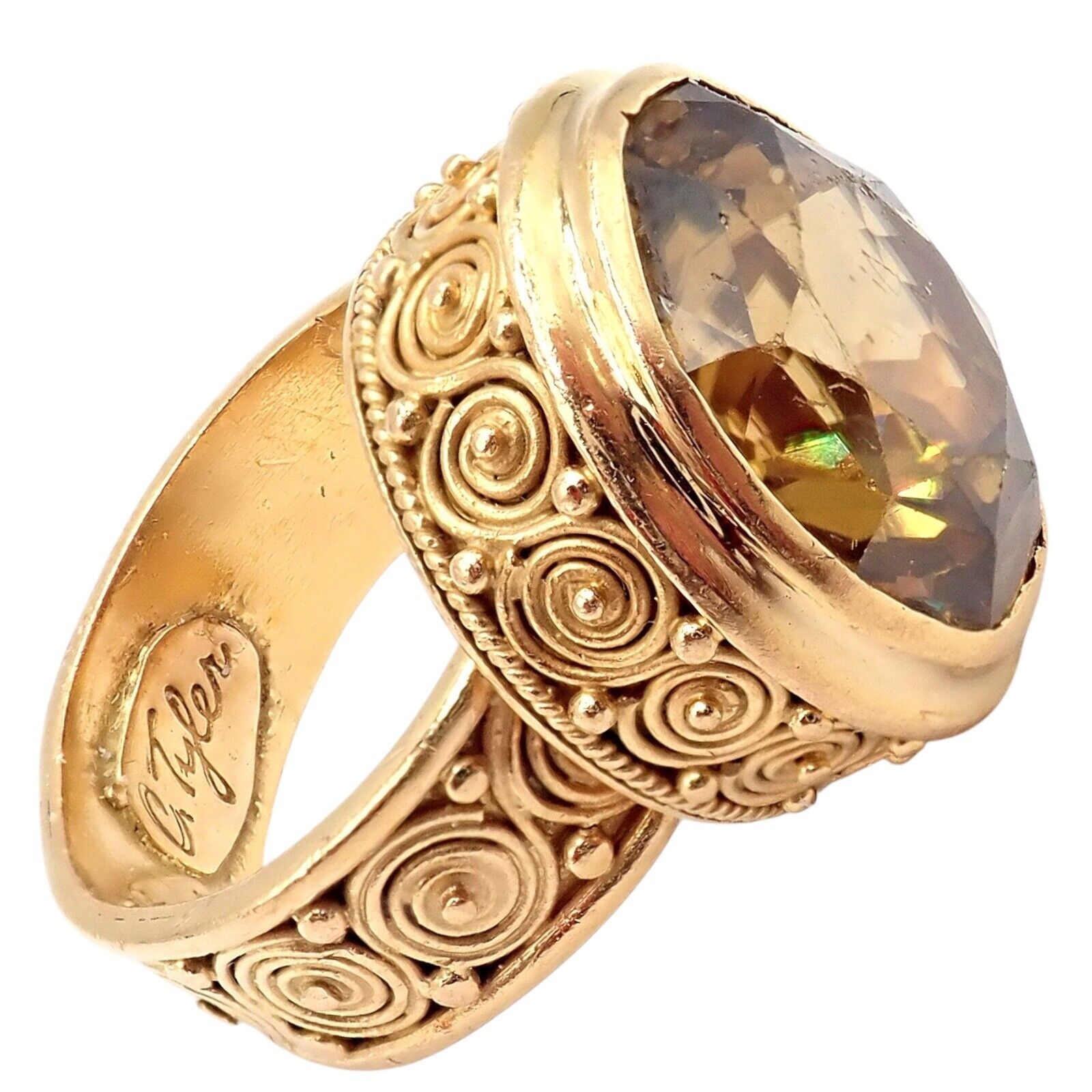 Vintage Carolyn Tyler 22k Yellow Gold Seven Seas Large Citrine Ring - Elegant Statement Jewelry for Women, Perfect for Weddings, Parties & Special Occasions