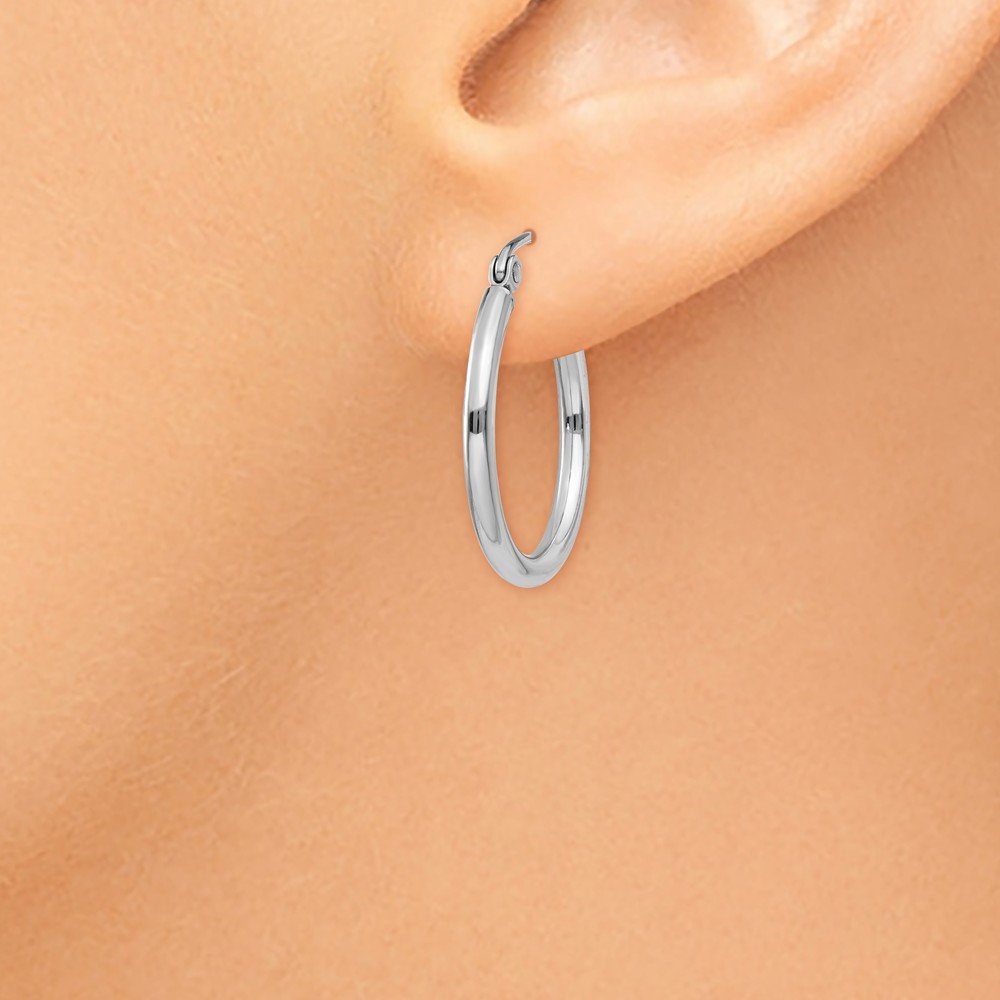 14K White Gold 2mm Lightweight Tube Hoop Earrings for Women - Minimalist Polished Circle Earrings for Everyday Wear, Gift Giving & Special Occasions