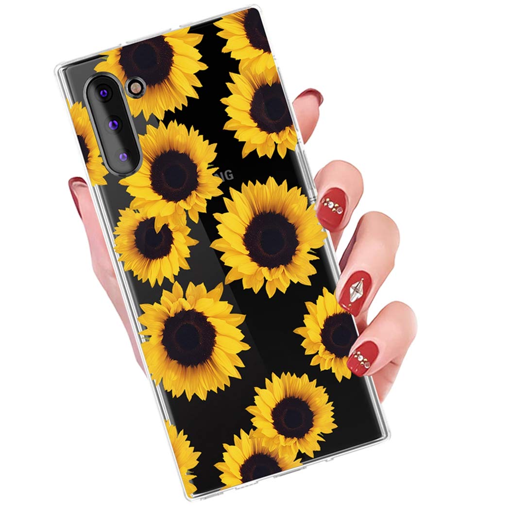 **Samsung Galaxy Note 10 5G Case - Clear Flexible TPU Bumper Cover with Sunflower Design | Cute & Protective Soft Silicone Phone Case for Everyday Use**