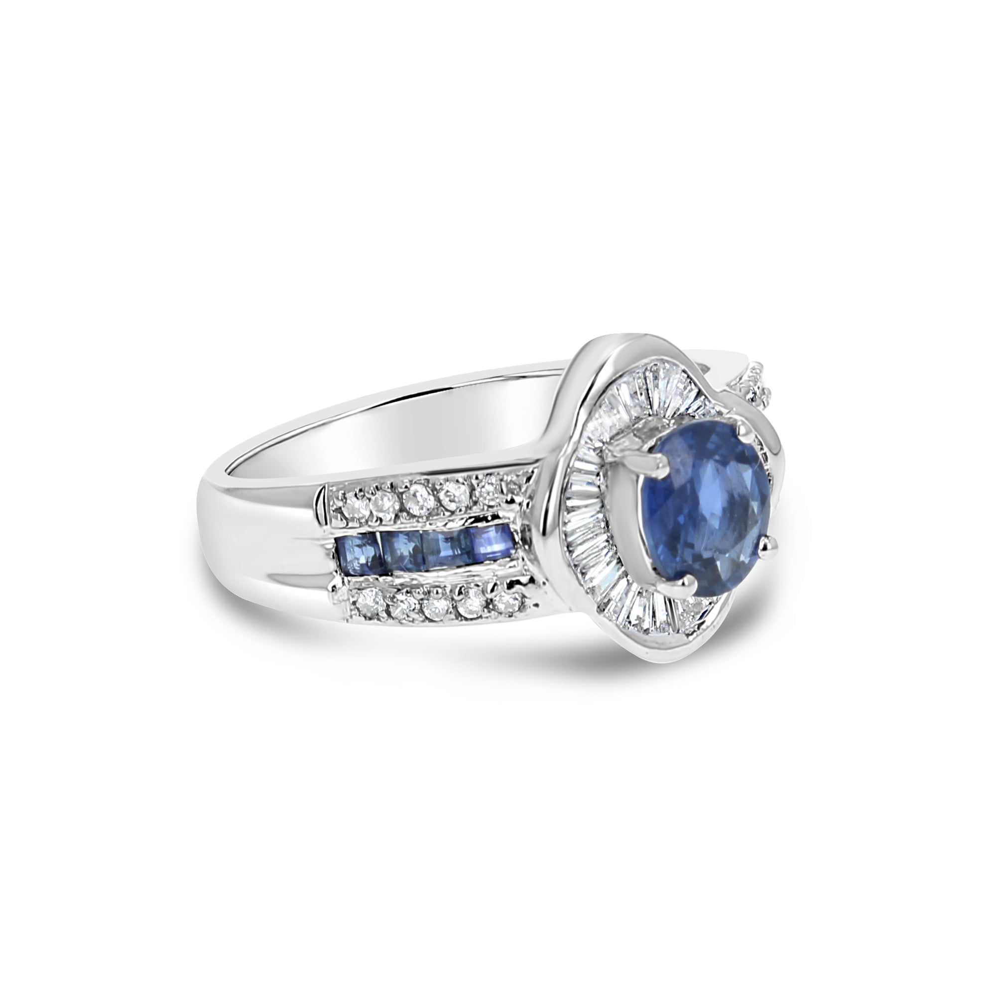 1.60cttw Sapphire and Diamond Baguette Engagement Ring in 18k White Gold – Perfect for Proposals, Anniversaries & Bridal Jewelry