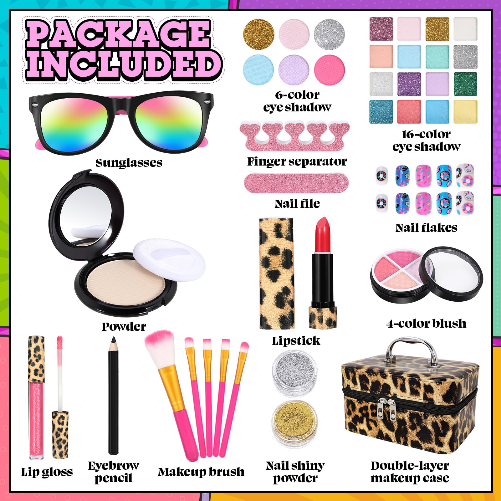 **Washable Kids Makeup Kit for Girls - Double Layer Pretend Play Cosmetic Set, Non-Toxic & Safe Toddler Toys for Ages 3-12 - Perfect Birthday Gift for Little Princesses (Great for Dress-Up, Role Play & Party Fun)**