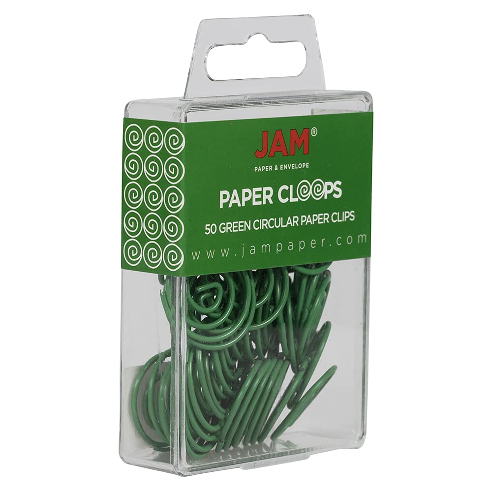 JAM PAPER Circular Paper Clips - Round Green Paper Clips (50-Pack) for Office, School, and Document Organization