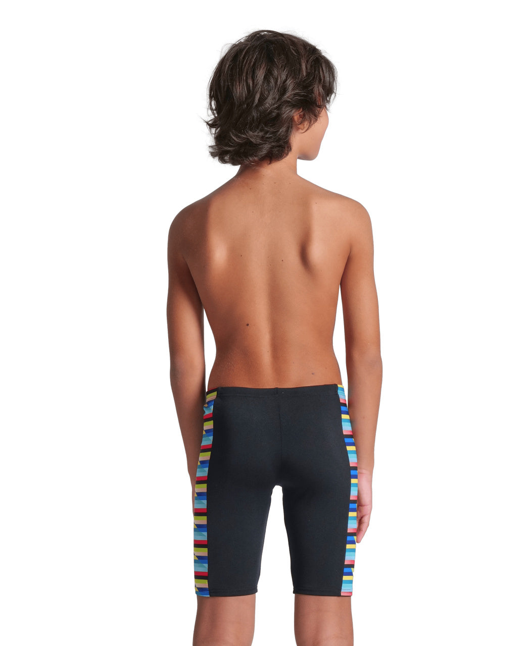 Boys Racing Stripe Swim Jammer - Black & Multicolor Quick-Dry Competitive Swimwear for Kids | Perfect for Swim Team Practice, Beach Vacations & Summer Pool Parties