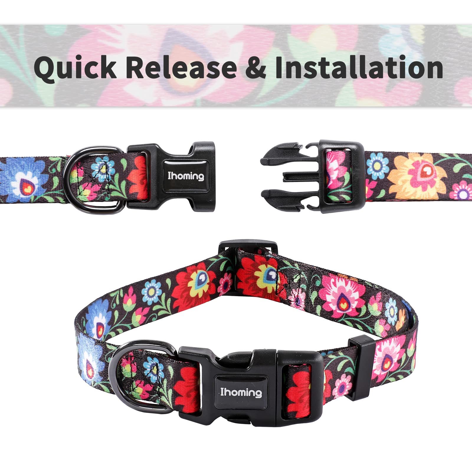 **iHoming Adjustable Puppy Collar & Leash Set for Small Dogs & Cats (XS, Up to 10LBS) - Black Floral Design - Perfect for Daily Walks, Running & Training - Ideal for Small Breed Pets**    *(Use Case: Great for outdoor adventures, park visits, or neighborhood strolls with your tiny furry friend!)*