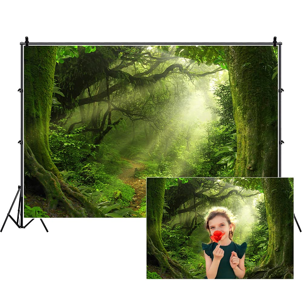 Leowefowa 10x8ft Jungle Forest Photography Backdrop - Old Trees with Green Vines & Dirt Road Fairytale Scene - Vinyl Photo Background for Kids Portraits, Baby Photos, Studio Props - Perfect for Birthday Parties, Baby Showers & Themed Events