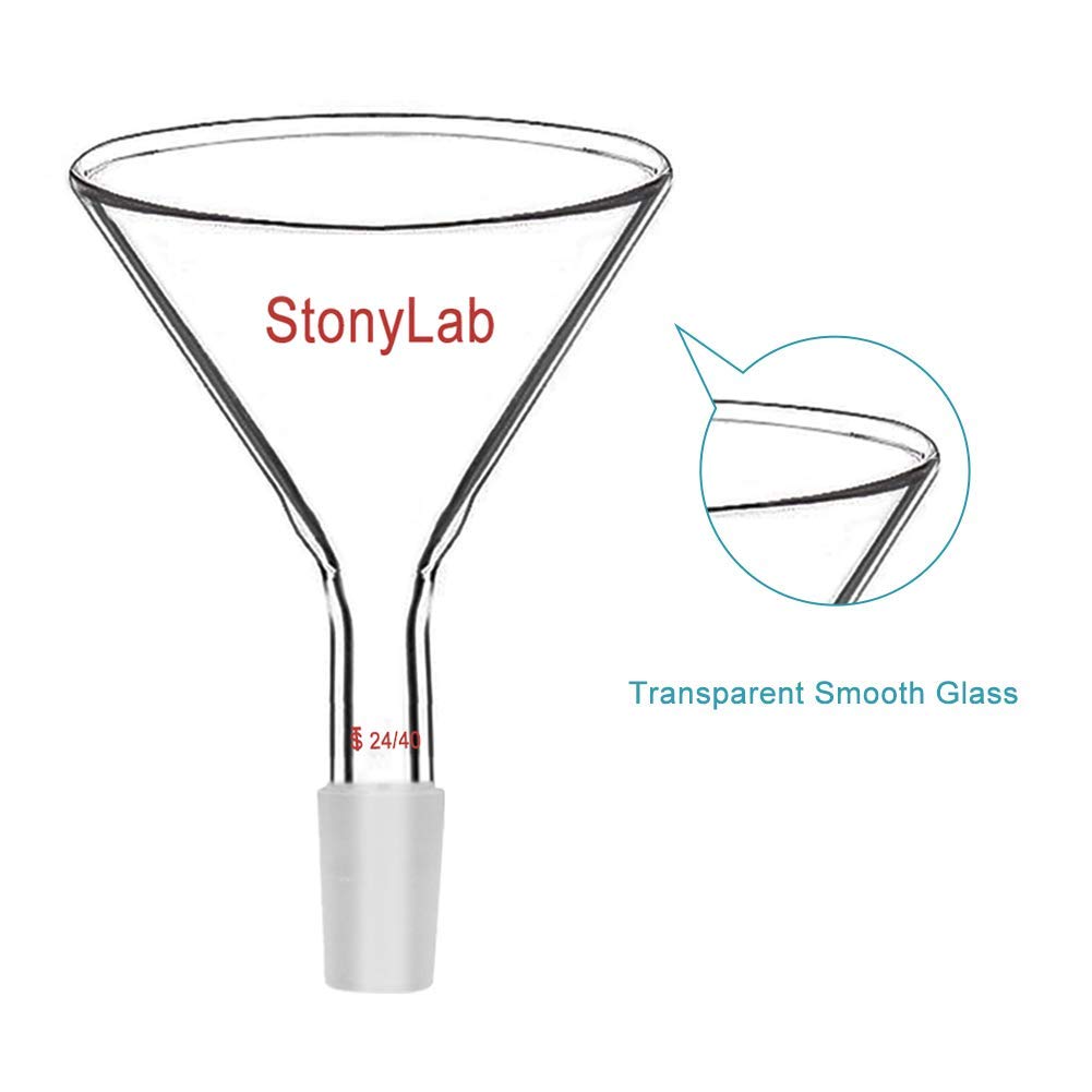 StonyLab Glass Short Stem Powder Funnel - 100mm Top Outer Diameter, 24/40 Inner Joint - Premium Filter Funnel for Chemistry Labs & Essential Oil Distilling