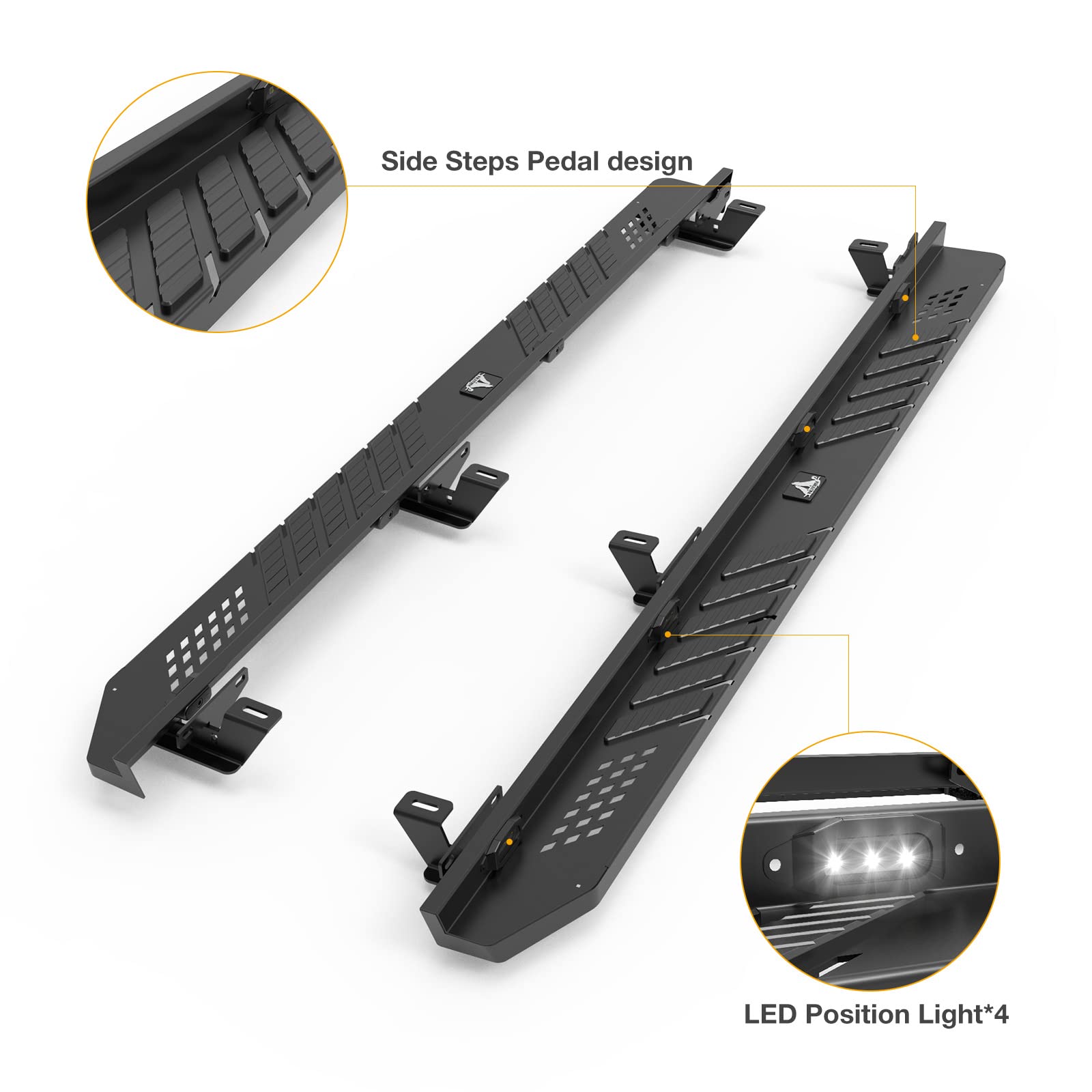 WOLFSTORM Alloy Steel Running Boards with LED Lights for 2019-2022 Jeep Gladiator JT 4 Door - Side Step Nerf Bars Replacement Accessories - Perfect for Off-Roading, Daily Driving & Truck Customization