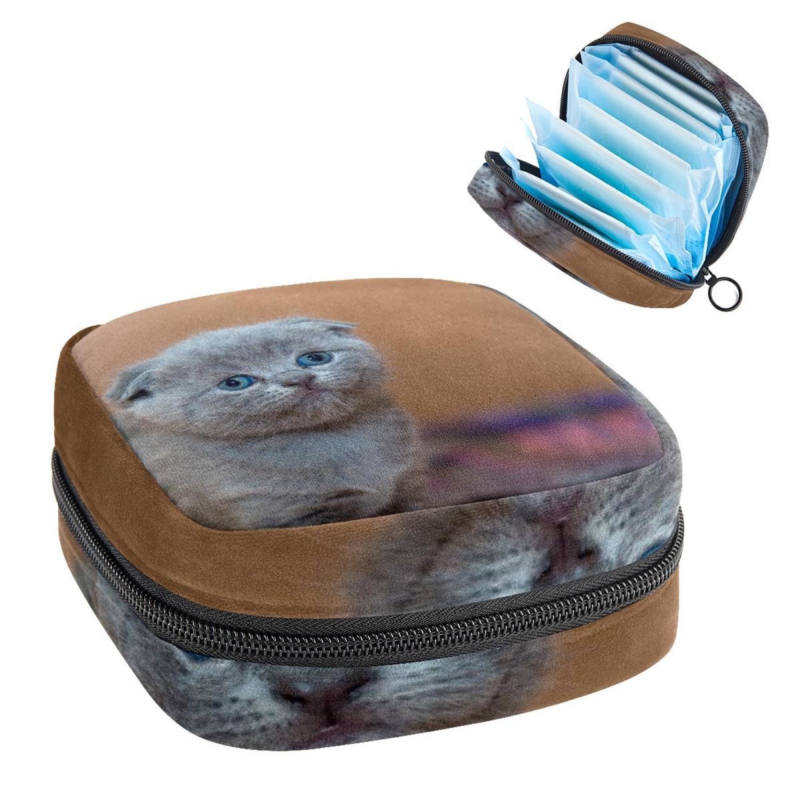 Cat-Themed Menstrual Hygiene Organizer Bag - Portable Pouch for Pads, Tampons & Menstrual Cups - Perfect for Women & Girls On-The-Go (Home, School, Gym, Travel)