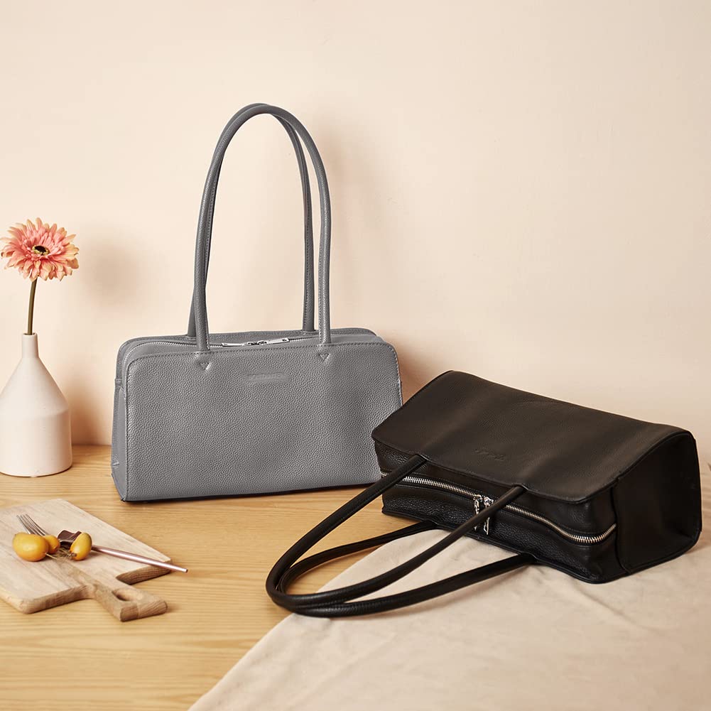 BOSTANTEN Genuine Soft Leather Women's Designer Handbag - Top Handle Satchel Shoulder Bag in Grey for Work, Travel & Everyday Use