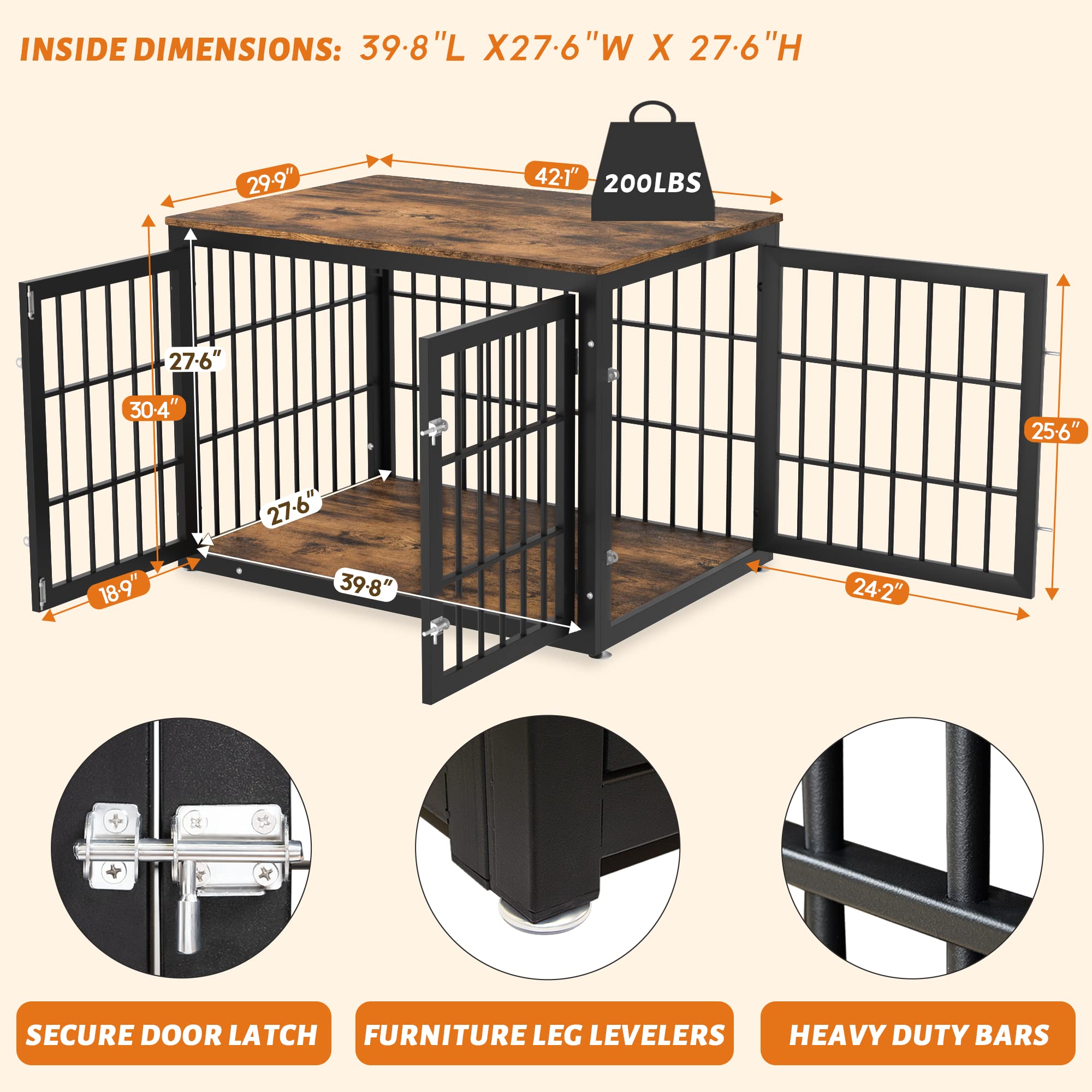 Sturdy Rustic Wooden Dog Crate Furniture for Large & Medium Dogs - Decorative Pet House & End Table - Indoor Kennel Cage for Living Room, Bedroom or Office
