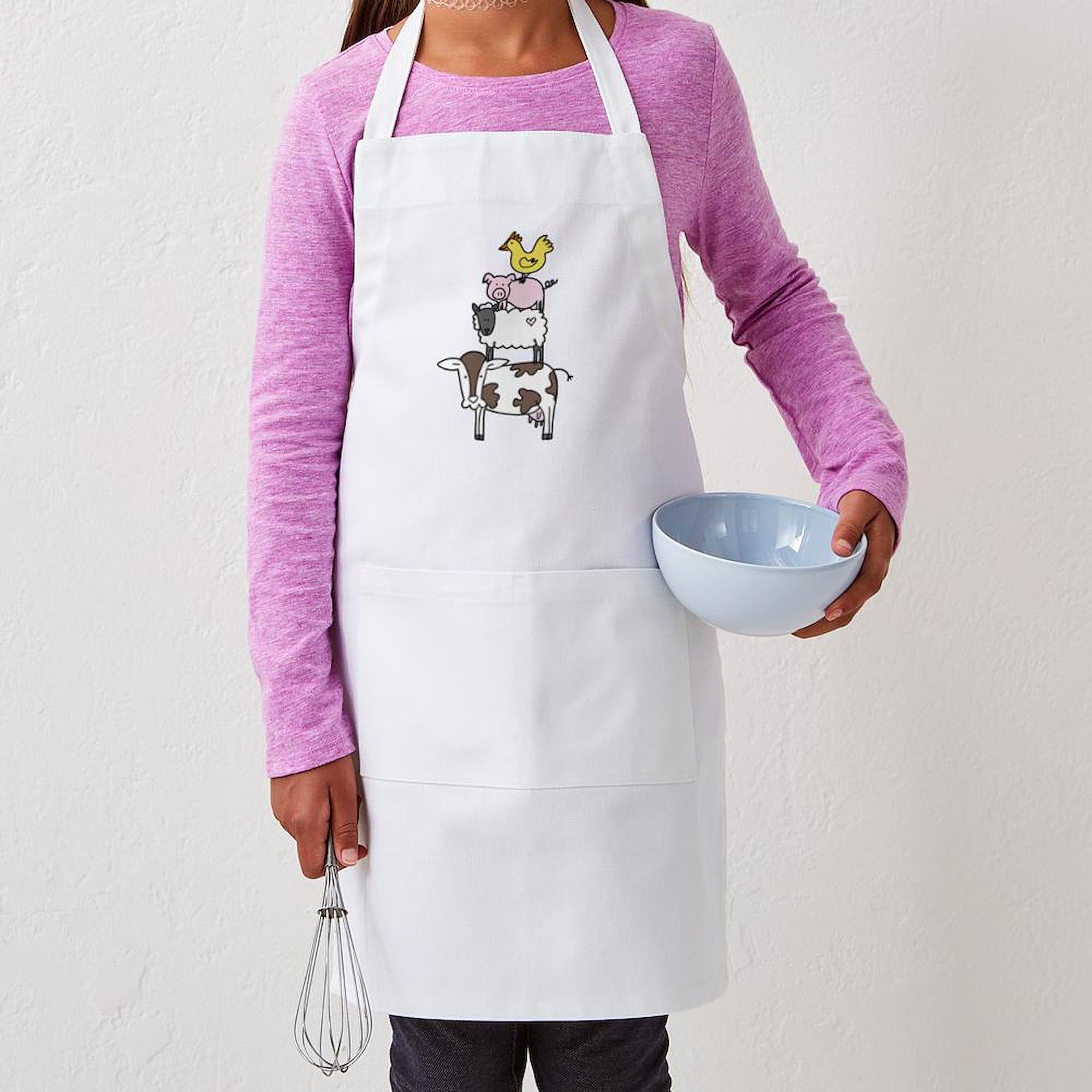 Farm Animal Pyramid Kids Baking Apron - Fun & Durable Cotton Apron for Cooking, Baking & Arts - Perfect for Little Chefs & DIY Crafters