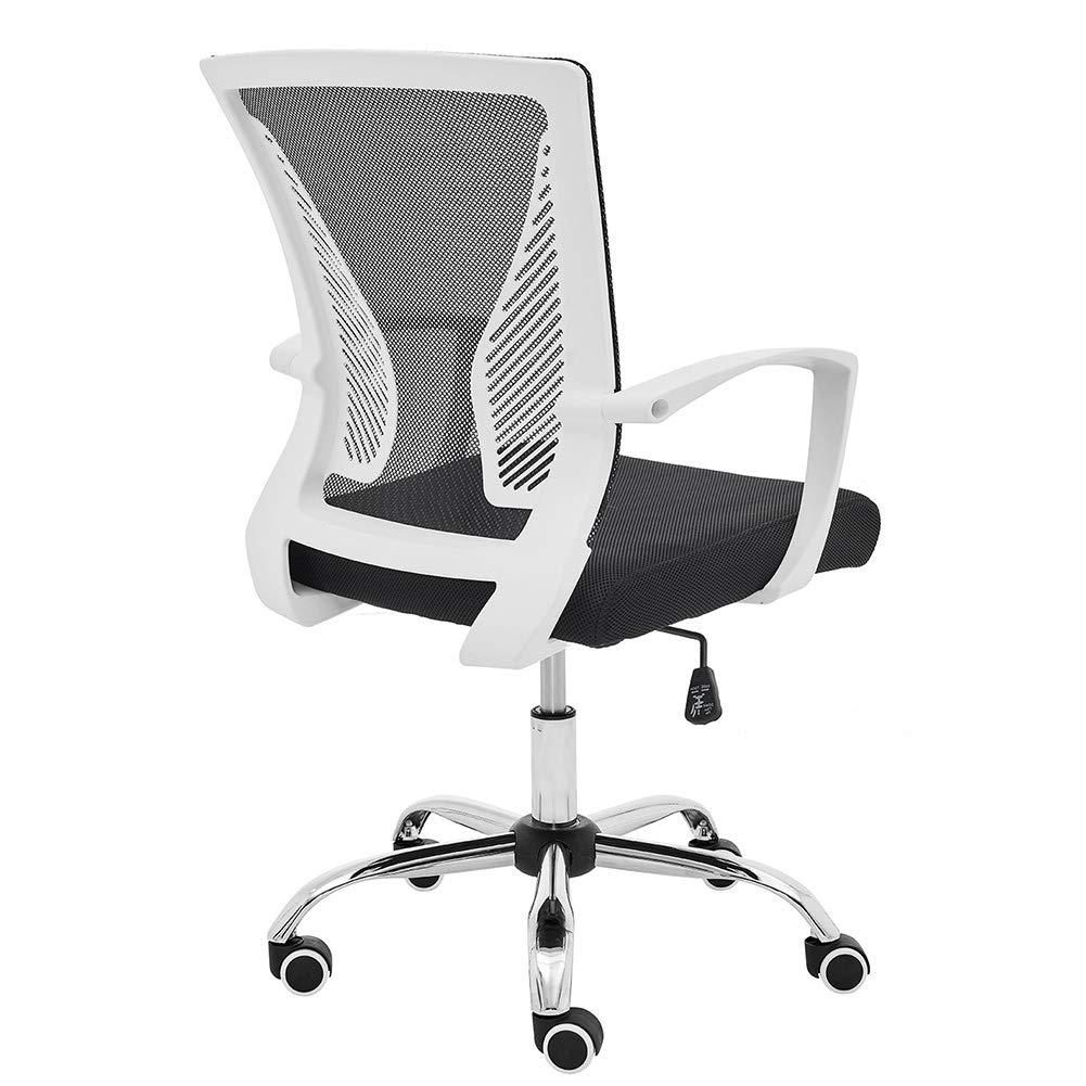 Zuna Mid-Back Office Task Chair - Ergonomic Mesh Back Support Desk Chair with Lumbar Support (Pure White/Black) - Perfect for Home Office, Gaming & Computer Workstations