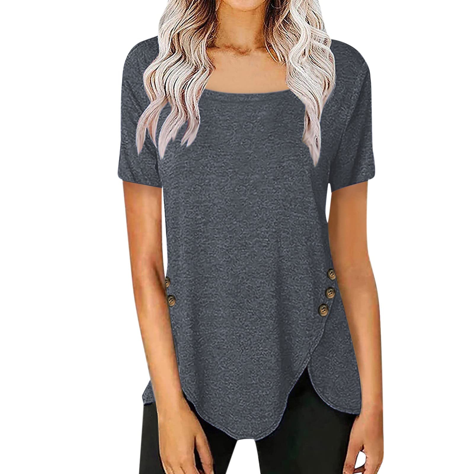 Women's Casual & Dressy Long & Short Sleeve Tunic Tops - Square Collar Button Down Blouses for Work, Office & Everyday Wear