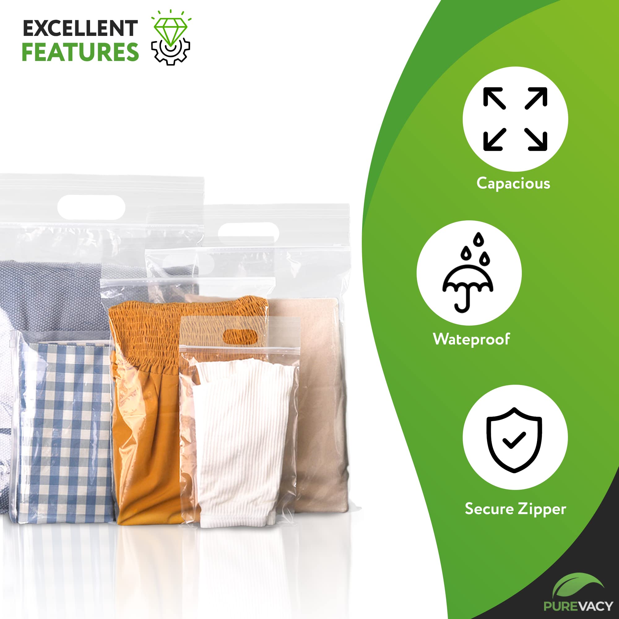50 Pack 12x12 Inch Clear Polyethylene Reclosable Zipper Bags - Heavy Duty Die Cut Plastic Storage Bags for Clothes, Crafts, Jewelry & Organizing - Resealable Zip Lock Bags for Travel, Home & Office Use
