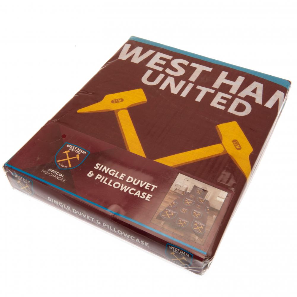 West Ham United Multi Crest Single Duvet Set - Official Football Bedding for Fans - Perfect for Bedroom Decor & Match Day Spirit