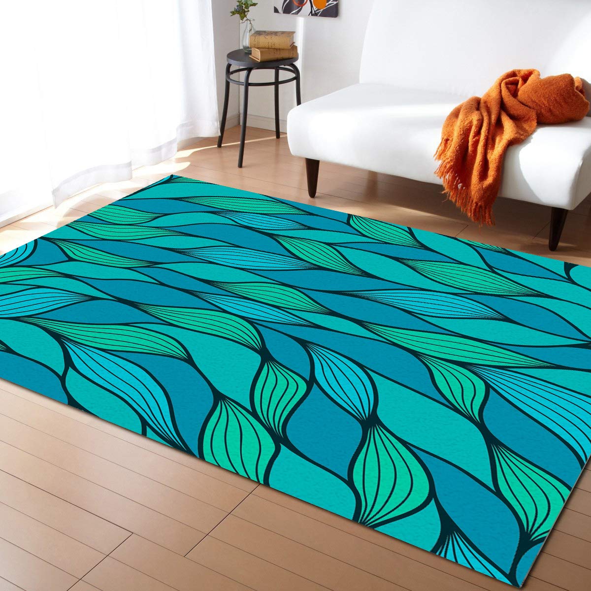 Non-Slip Modern Area Rugs for Living Room - Abstract Wave Blue Texture Contemporary Floor Carpet | Anti-Fatigue Comfort Standing Mat, Soft Runner Rug for Bedroom, Office, Nursery Play Mat - Perfect for Home Decor, Yoga & Kids Play Area