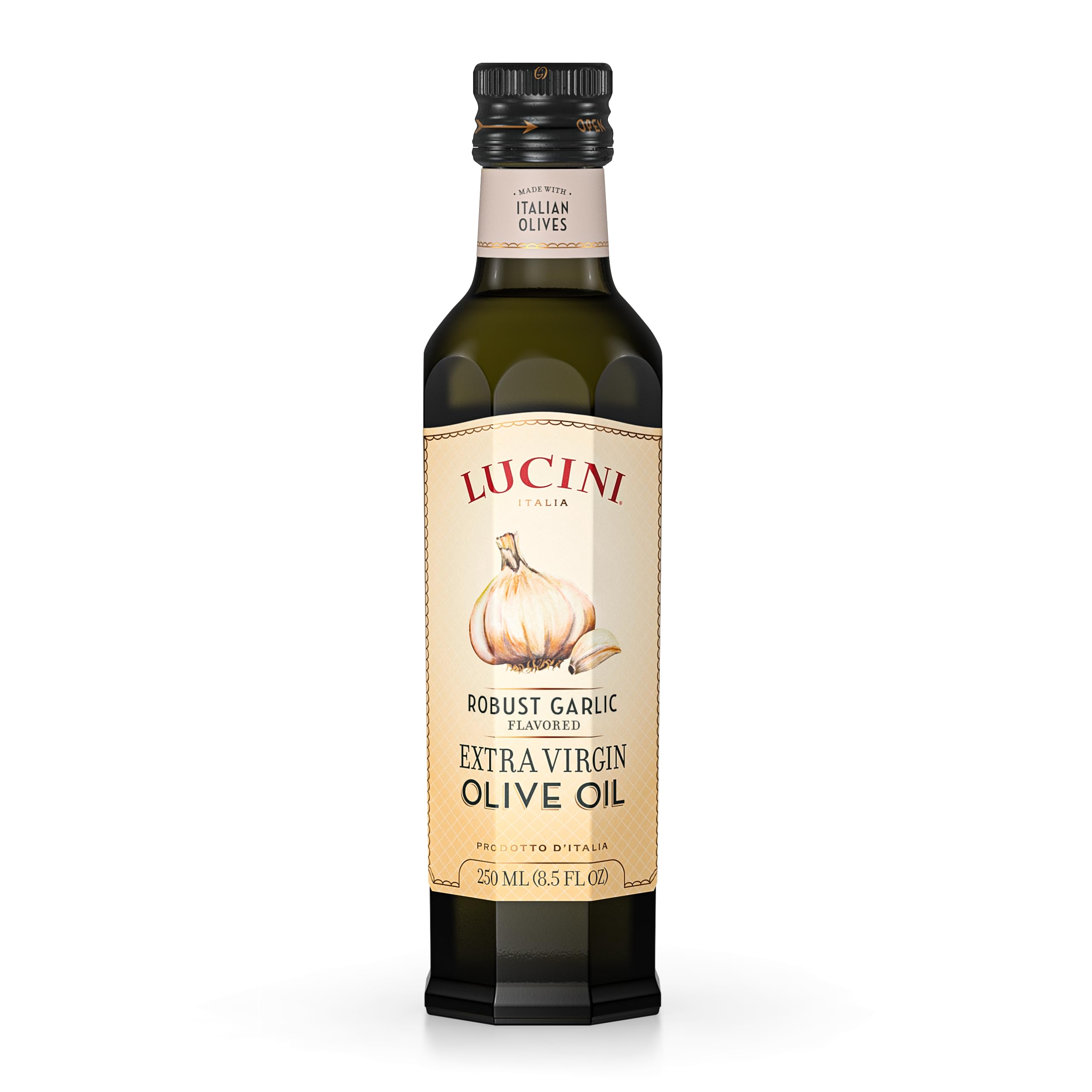 Lucini Robust Garlic Infused Olive Oil - 250 mL (Pack of 6) | Premium Cooking Oil for Pasta, Salads & Grilling | Ideal for Italian Recipes & Gourmet Dishes